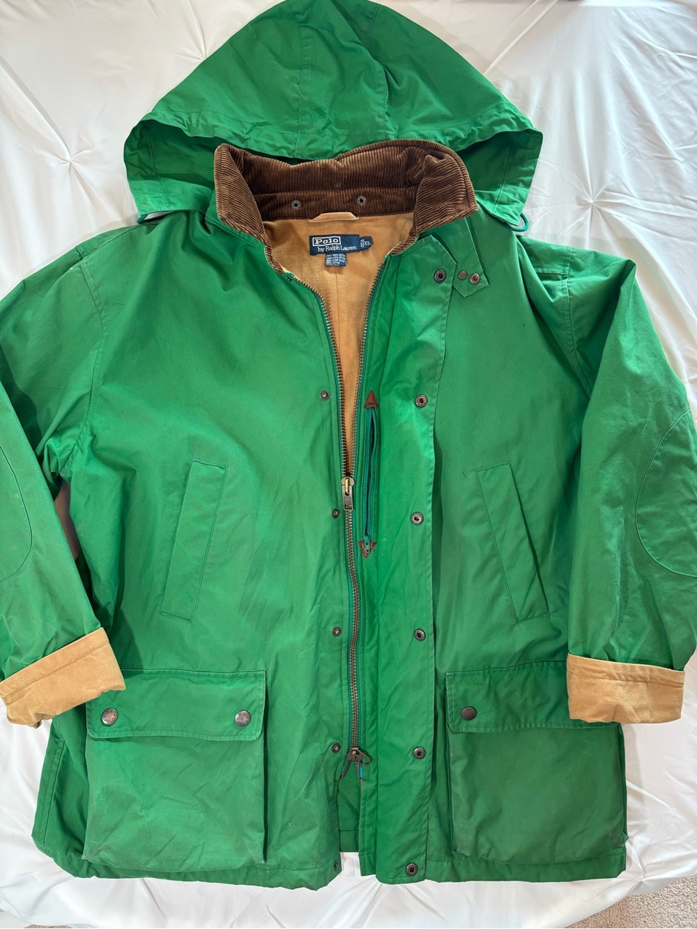 VTG Polo Ralph Lauren Waxed Oil Cloth Wilkins Field Jacket Mens XL Cotton Lined